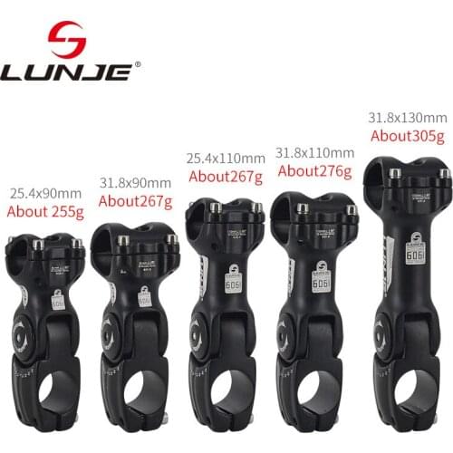 LUNJE Adjustable MTB Bike Stem 90mm / 110mm / 130mm Aluminum Alloy Road Bicycle Stem 60 Riser Front Frok Adapter Handlebar Stem