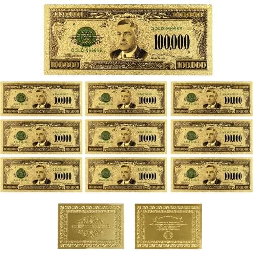 American Colorful Gold Banknote 24k 999.9 1934 Year Gold Plated Fake Money Collectible Bill Note for Collection 10 Pcs