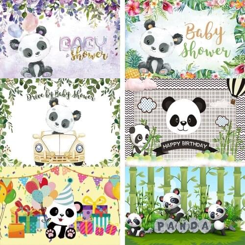 Birthday Party Bamboo Cartoon Panda Poster Baby Newborn Portrait Photo Backgrounds Photocall Photo Studio Photography Backdrops