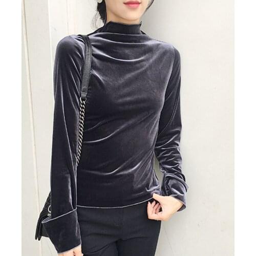 Bella Philosophy Winter Long Sleeve Velvet Women Pullover Shirt Metallic Color Ladies Blusas Casual Female Bling Shirts