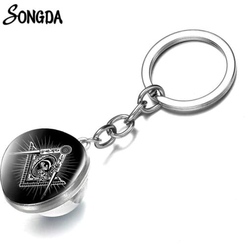 Key Chain Illuminati Pyramid Eye Keychains Double-Sided Glass Ball Key Pendant Car Keyring Mason Jewelry New Year Gifts For Men
