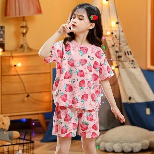 Kids Pajamas Children Sleepwear Short sleeve Casual Strawberry Print Set Baby Boys Girls Clothes Cotton Nightwear Kids Clothing