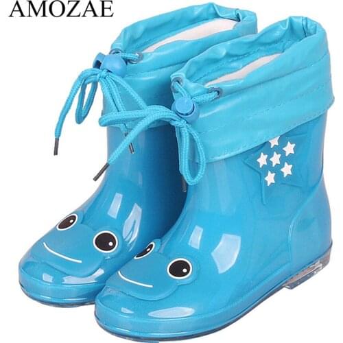 Childrens Rubber Rain Boots Kids PVC Baby Girls Cute Cat Plus Cotton Rain Shoes Pink Waterproof Ankle Boots Size 24-28