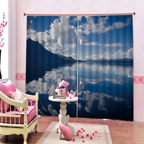 Blue sky white cloud curtains for living room bedroom blackout curtains luxury stereoscopic curtains