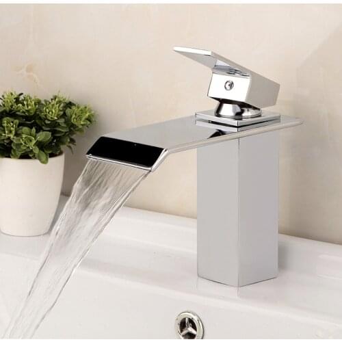 Bathroom Chrome Basin Faucet Waterfall Deck Mounted Cold and Hot Water Mixer Tap Brass Chrome Vanity Vessel Faucet