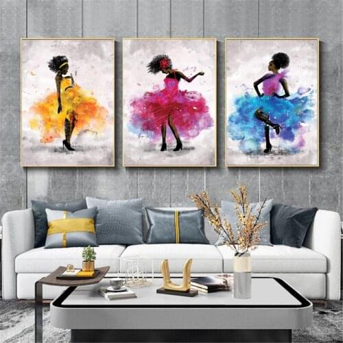 Nordic Dancing Girl Yellow Blue Canvas Painting Poster and Print Wall Art Picture Cuadros Home Decoration for Living Room