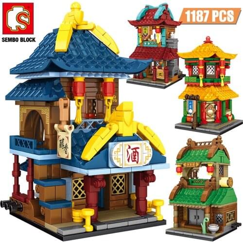 SEMBO City Street View Architecture Bistro Building Blocks Blacksmith Shop Restaurant House Bricks Gifts Toys for Children
