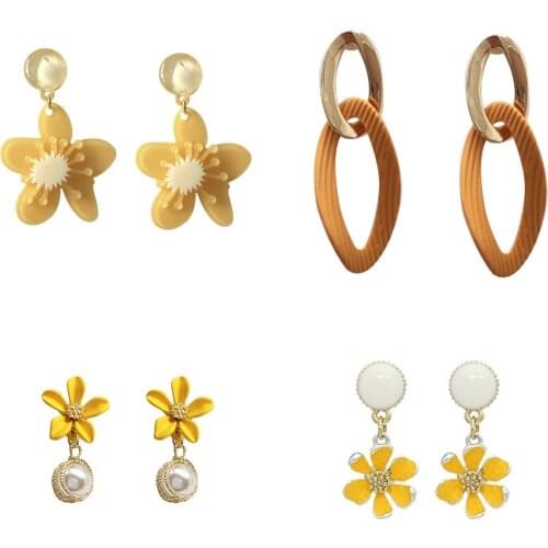Sweet Acrylic Cute Fashion Earrings Simple Yellow Flowers Boho Earrings