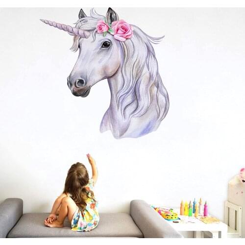 Minimalist Hand-Painted with Rose of Unicorn Wall Sticker CHILDRENS Room Decorative Painting for Refrigerator Bedroom Bathroom