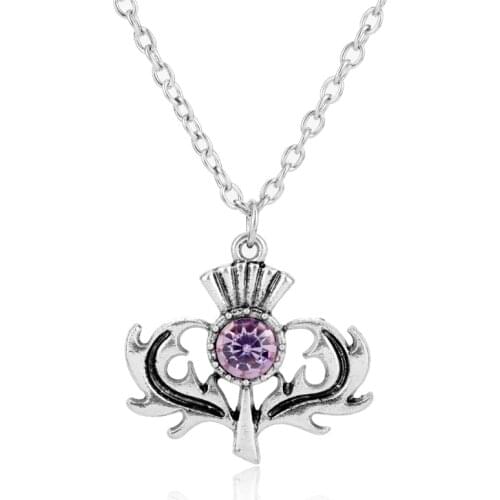 Dongsheng Fashion Outlander Scottish National Crystal Flower Pendant Necklace Scotland Thistle Necklace Lovely Thistle Gift