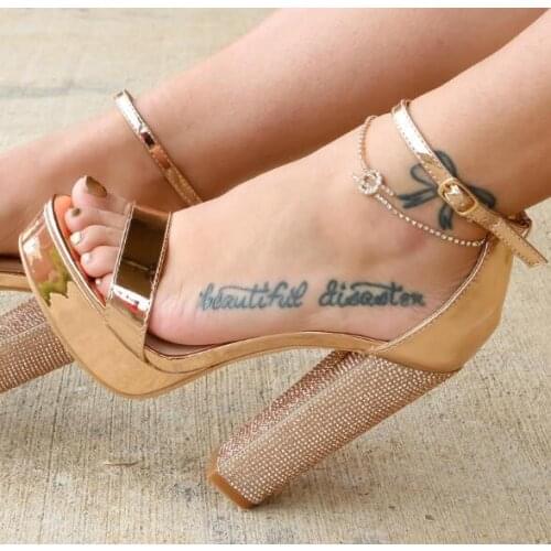 Moraima Snc Woman Open Toe High Heel Shoes Sexy Open Toe Crystal Embellished Thick Heels Sandal Ankle Strap Gladiator Shoes