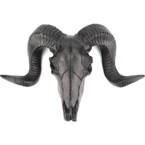Wall Hanging Decoration 3D Shofar Skeleton Ornament Longhorn Sheep Resin Head Bone Resin Art Crafts Halloween Wall Decoration