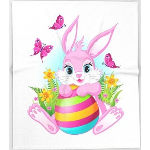 Easter Pink Bunny Eggs Throw Blanket Portable Soft Bedspread Home Decoration Microfiber Flannel Blankets for Beds