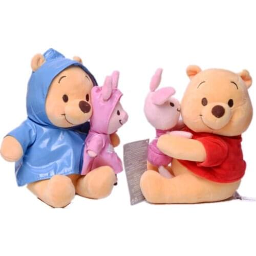 Disney Plush Toy 2Pcs Raincoat Pooh Bear Hugs Piglet Pig Cute Soft Plush Animal Toy Pink Piggy Plush Doll Birthday Kids Toy Gift