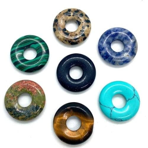3 Pcs/pack Natural Semi-precious Stone Ring Donut Tigers Eye Sandstone Pendant Handmade Colorful Jewelry Loose Beads Size 18mm