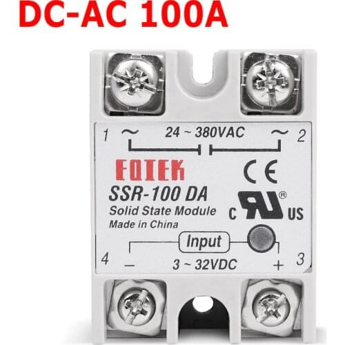 220V Relay Industrial Solid State Relay SSR 3-32V DC Input and 24-380VAC Output 100 DA 100A AC Output Load SSR-100DA