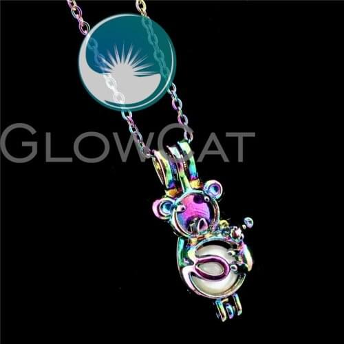 R-C695 Colorful Koala Mother Kids Beads Cage Pendant Perfume Diffuser Aromatherapy Stone Pearl Cage Locket Necklace