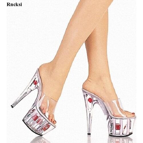 Rncksi New Slippers Woman Sexy Nightclubs High-heeled Shoes 15cm High Transparent Crystal Shoes Wedding Shoes Platform Pumps