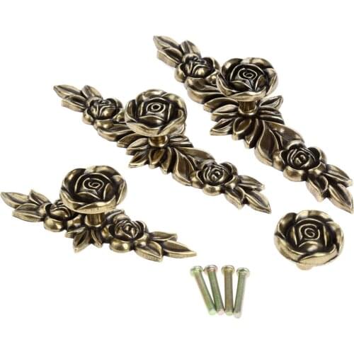 Furniture Handles Wardrobe Drawer Knobs Kitchen Cabinet Door Pull Handles Retro Classical Bronze Flower Shape European-style 1pc