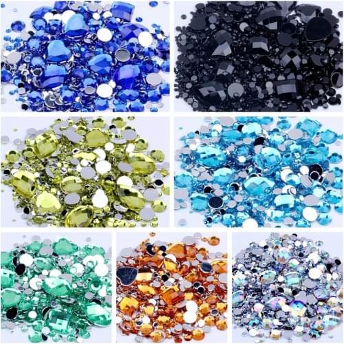 Mixed Sizes 1000pcs Many Colors Round Acrylic Loose Flatback Rhinestone Nail Art Crystal Stones For Wedding Clothing Decorations