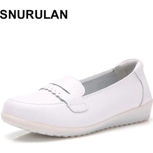 SNURULANFashion White Shoes2021Split Leather Soft Bottom Breathable Womens Flats Female Casual Shoes Flats Platform Wedge Shoes