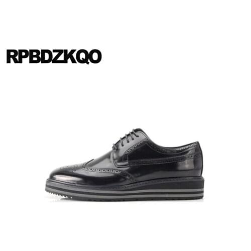 Spring shoes wingtip oxfords patent leather platform brogue black latest footwear fashion creepers men british style male brand