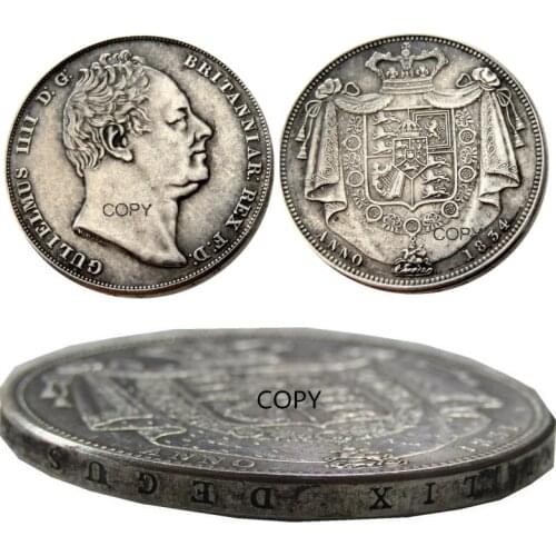 UF(80)Great Britain William IV Proof Crown 1834 Silver Plated Letter Edge Copy Coin