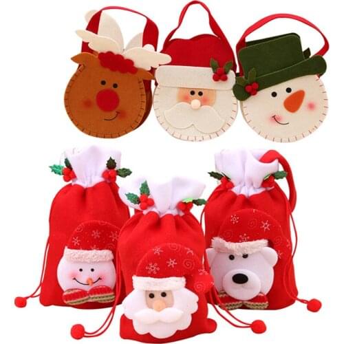 Merry Christmas Candy Bags Kids Santa Gift Bags Christmas Eve Apple Drawstring Bags Xmas Tree Home Decorations New Year Presents
