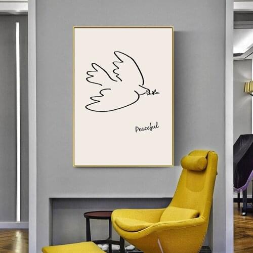 Vintage Abstract Figure Dove Minimalist Canvas Printings Paintings Black Poster Wall Art Pictures for Living Room Home Decor