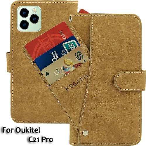 Vintage Leather Wallet Oukitel C21 Pro Case 6.39" Flip Luxury Card Slots Cover Magnet Phone Protective Cases Bags