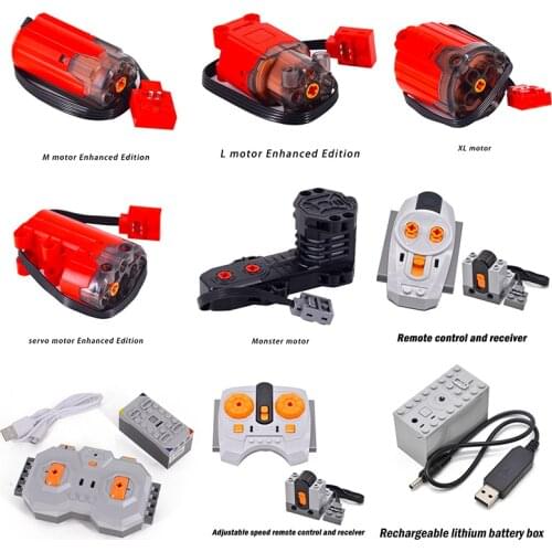 MOC High-Tech Parts Monster Power Functions Servo Train Motor IR Speed Remote Control Receiver Lithium Battery Box DIY Kid Toys