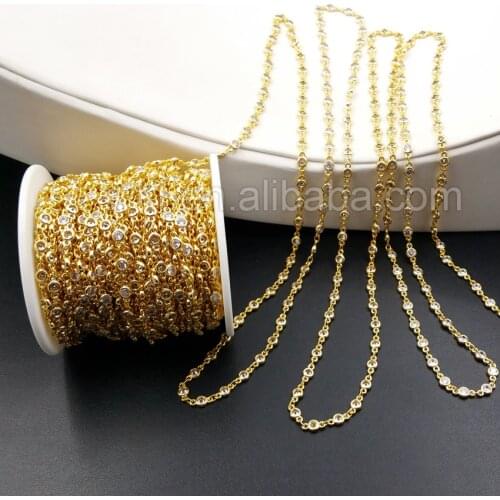 WT-BC081 WKT Wholesale High Quality 10 Meter Zircon Chain With Gold Color Fashion Gorgeous Hand Make Zircon Necklace