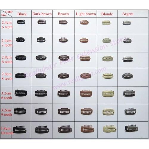 Free shipping100pcs Blonde 2.4cm 6teeth hair snap wig clips for machine wefted/weaving extensions professional salon accessories