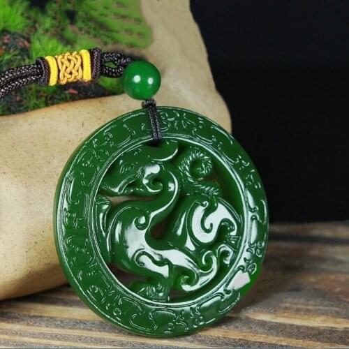 Natura Green Jade Hollow Dragon Jade Pendant Jewelry Lucky Exorcise evil spirits Safety Amulet Jade Pendant Fine Jewelry