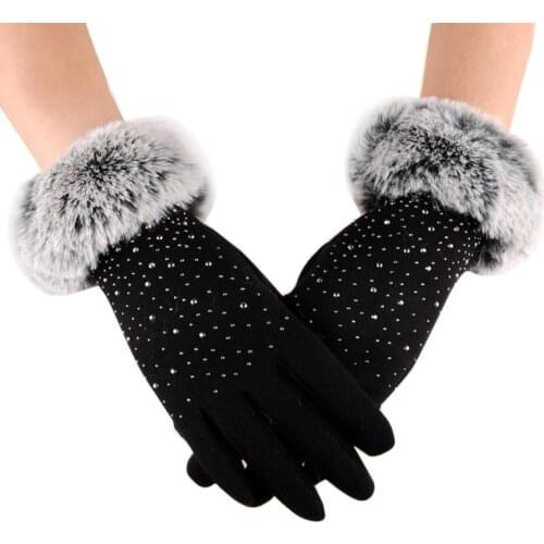 Women Full Finger Gloves Faux Fur Thicken Winter Warm Mittens Female Cashmere Gloves Hand Warmer Guantes Mujer