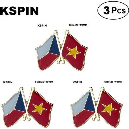 Czech Rep. & Vietnam Friendship Lapel Pin Flag badge Brooch Pins Badges 3Pcs a Lot