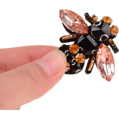 1pcs Handmade Rhinestone Beaded Sequin Patches Bees Sew On Patch For Clothes Applique