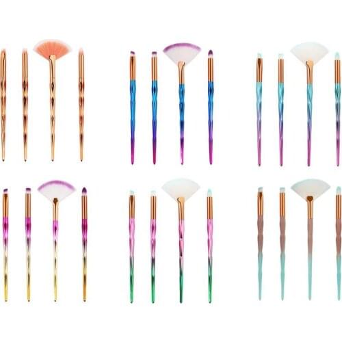 4pcs Fan-shape Diamond Makeup Brushes Set Soft Foundation Eyeshadow Eyebrow Cosmetic Brushes Kit Ladies Beauty Tools