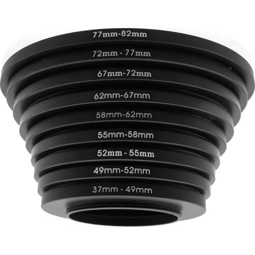 9-in-1 Metal Filter Adapter Step Up Ring Set , includes 37-49MM 49-52mm 52-55mm 55-58mm 58-62mm 62-67mm 67-72mm 72-77mm 77-82mm
