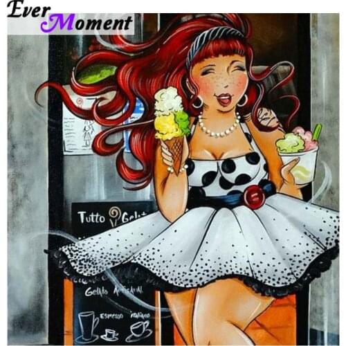 Ever Moment Diamond Painting Happy Ice Cream Girl DIY 5D Diamond Embroidery Full Square Layout DP Household Decor ASF961