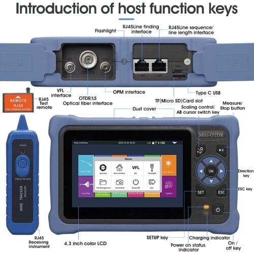 AUA800 900 328 Mini OTDR 1310/1550nm 26/24dB Fiber Optic Reflectometer Touch Screen VFL OLS OPM Event Map Ethernet Cable Tester