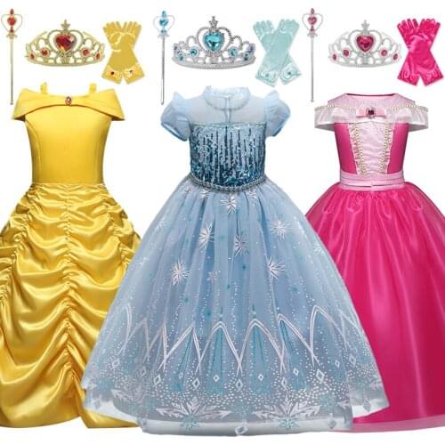 Girls Cosplay Princess Costume For Kids Halloween Carnival Fancy Dress Up Children Snow Queen Disguise Clothing