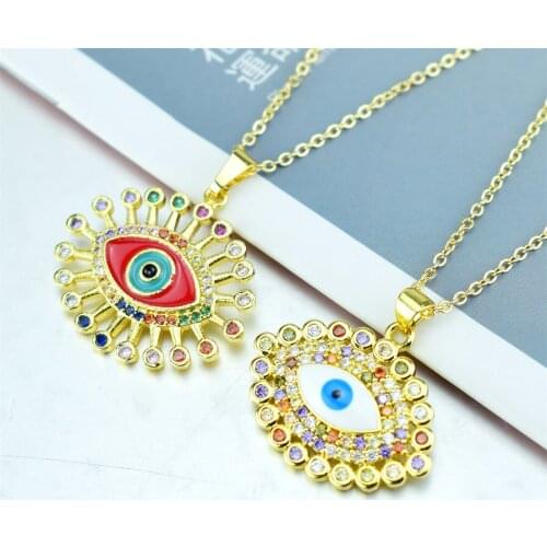 Hot Sale Copper Zircon Lucky Turkey Evil Eye Pendant Necklace Colorful Micro Pave CZ Charms Choker Necklace Jewelry for Women