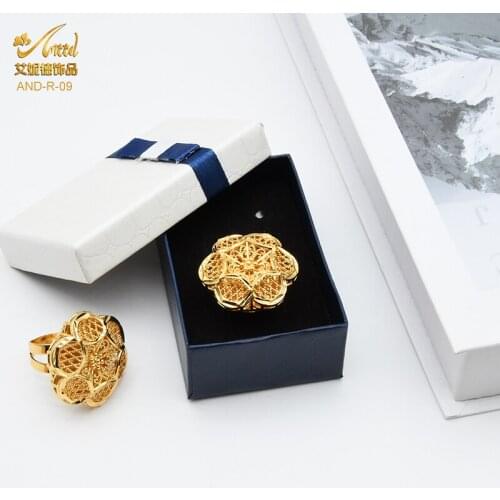 Flower Turkish Ring Adjustable Ethiopian Dubai Gold Color Rings Wedding Jewelery Women Finger Set Nigeria Fashion Accessories