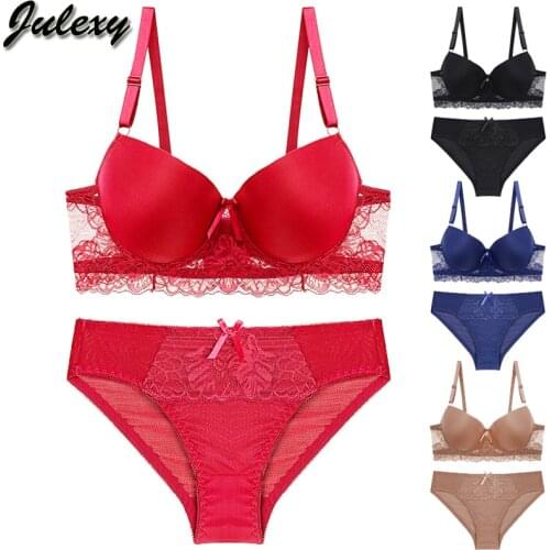 Julexy Hot sale BC cup women bra set Solid Hollow out lace Sample push up underwear panties set