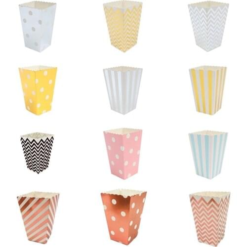 6pcs/lot Mini Polka Dot Popcorn Boxes Baby Blue Yellow Baby Pink Wedding Party Baby Shower Favors Cookie Boxes Snack Candy Bags