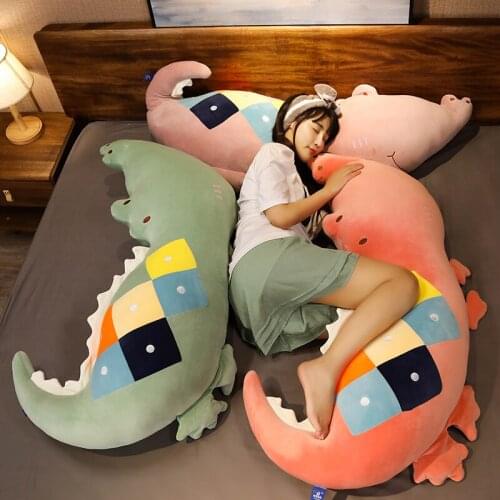 Creative cartoon cute Rubiks cube crocodile plush long pillow kawaii soft rhombic crocodile doll warm home decoration holiday g