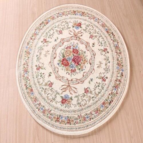 American Country Style Round Carpet Living Room Coffee Table Anti-Slip Floor Mat European Flower Computer Swivel Chair Area Rugs
