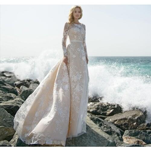 O-neck Backless Long Sleeve Beading Waist Lace Sheath Wedding Dresses Robe Mariage Aliexpress Login Bridal Gowns China