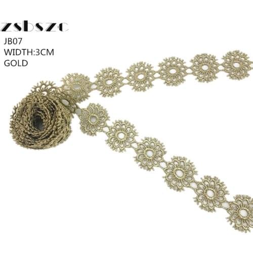 3CM Width 5Yards Gold Lace Flower Hollow Out Embroidery Decoration Lace Rope Wedding Dress Clothing Accessories Ribbons